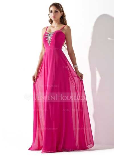 A-Line/Princess Sweetheart Floor-Length Chiffon Prom Dress With Ruffle Beading