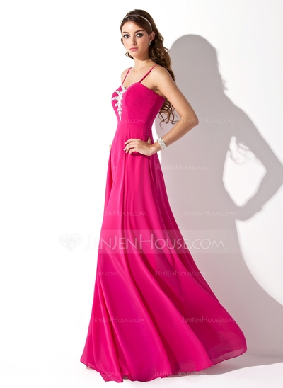 A-Line/Princess Sweetheart Floor-Length Chiffon Prom Dress With Ruffle Beading - Image 2