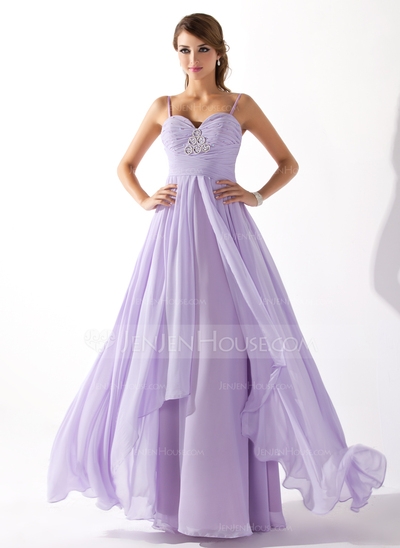 A-Line/Princess Sweetheart Floor-Length Chiffon Prom Dress With Ruffle Beading 