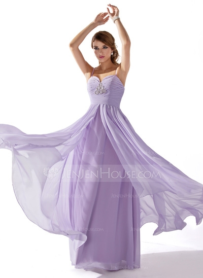 A-Line/Princess Sweetheart Floor-Length Chiffon Prom Dress With Ruffle Beading  - Image 2