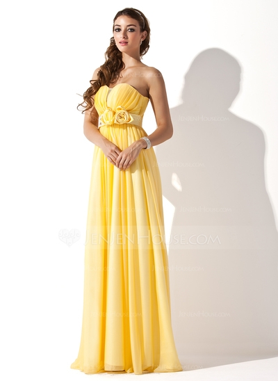 A-Line/Princess Sweetheart Floor-Length Chiffon Satin Prom Dress With Ruffle Beading Flower(s) - Image 2