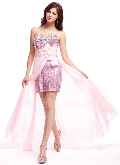 A-Line/Princess Sweetheart Floor-Length Chiffon Sequined Prom Dress With Beading Flower(s)