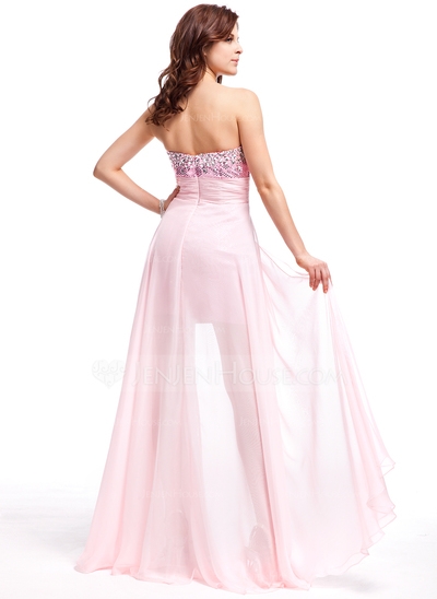 A-Line/Princess Sweetheart Floor-Length Chiffon Sequined Prom Dress With Beading Flower(s) - Image 2
