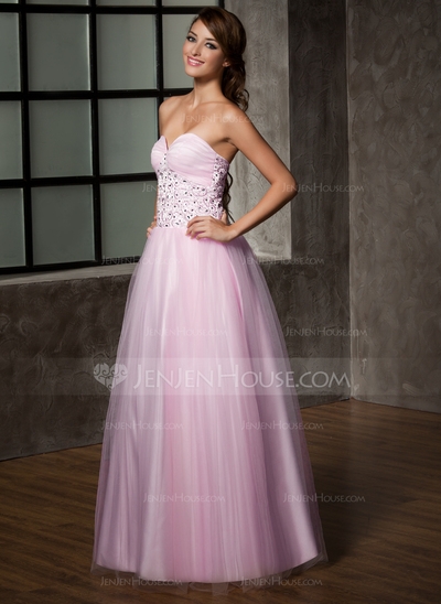 A-Line/Princess Sweetheart Floor-Length Satin Tulle Prom Dress With Lace - Image 2