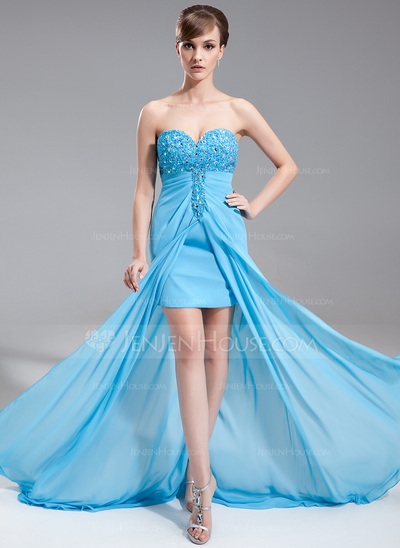 A-Line/Princess Sweetheart Sweep Train Chiffon Prom Dress 