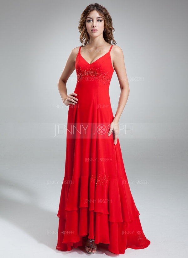 A-Line/Princess V-neck Asymmetrical Chiffon Bridesmaid Dress