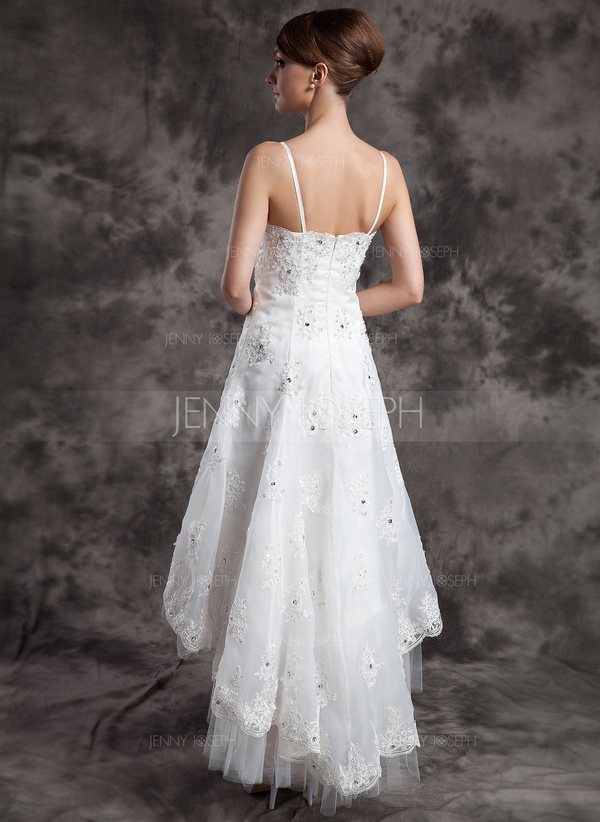 A-Line/Princess V-neck Asymmetrical Organza Tulle Wedding Dress - Image 2