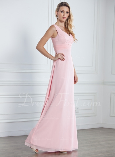 A-Line/Princess V-neck Floor-Length Chiffon Bridesmaid Dress