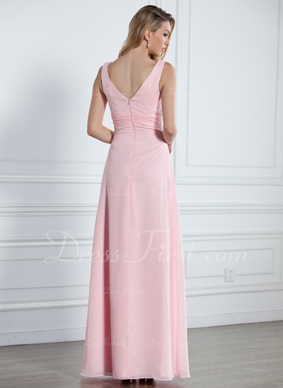 A-Line/Princess V-neck Floor-Length Chiffon Bridesmaid Dress - Image 2