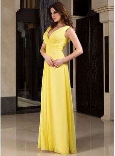 A-Line/Princess V-neck Floor-Length Chiffon Bridesmaid Dress With Ruffle  - Image 2