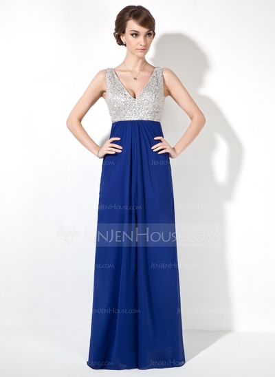 A-Line/Princess V-neck Floor-Length Chiffon Prom Dress With Beading Sequins #018005095 - Image 2