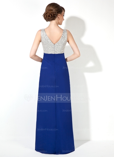 A-Line/Princess V-neck Floor-Length Chiffon Prom Dress With Beading Sequins #018005095 - Image 3