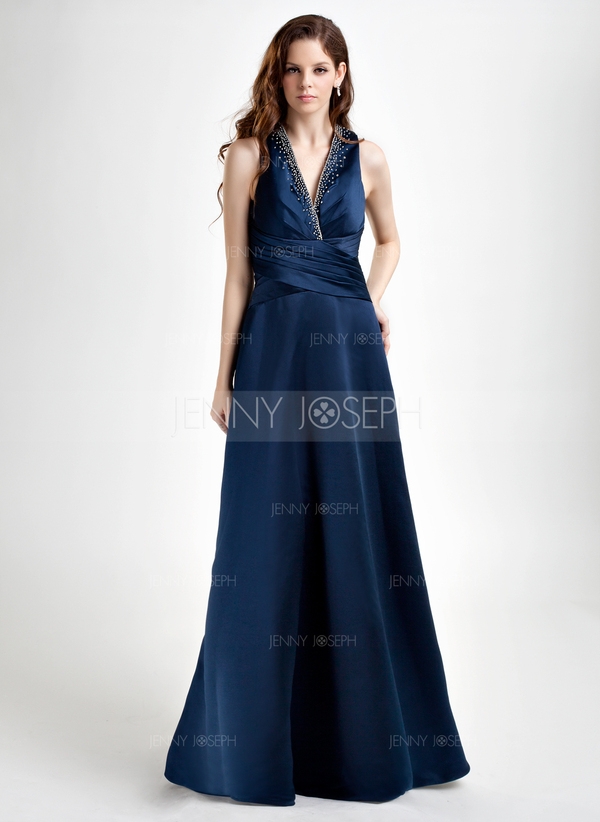 A-Line/Princess V-neck Floor-Length Satin Bridesmaid Dress