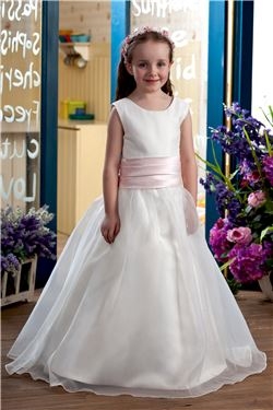 A-Line Round-Neck Tea-length Satin Flower Girl Dresses