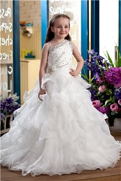 A-Line Round-Neck Tea-length Satin Flower Girl Dresses - Image 2