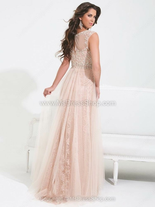 A-line Scoop Tulle Lace Floor-length Beading Formal Dresses - Image 2