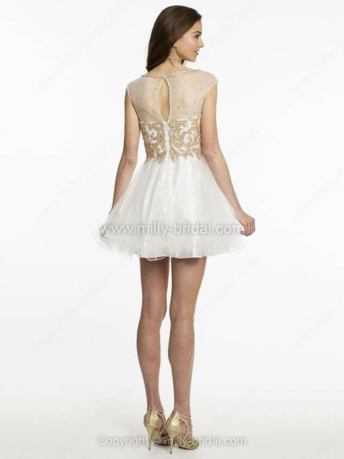 A-line Scoop Tulle Short/Mini Beading Prom Dresses - Image 2