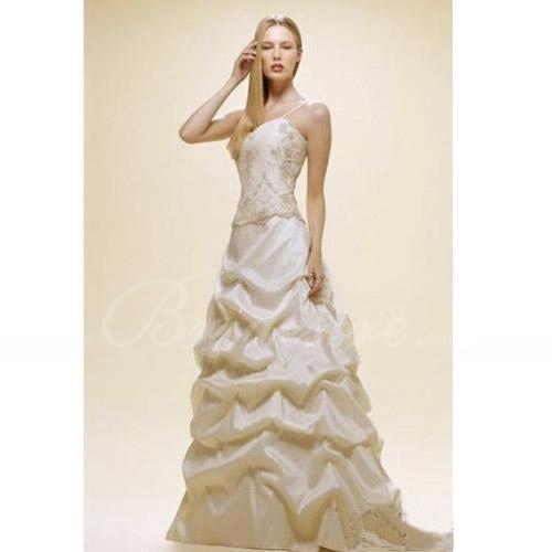 A-line Spaghetti Straps Court Train Satin Prom Evening Wedding Dress