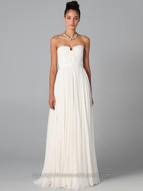 A-line Strapless Chiffon Floor-length Sleeveless Pleats Prom Dresses