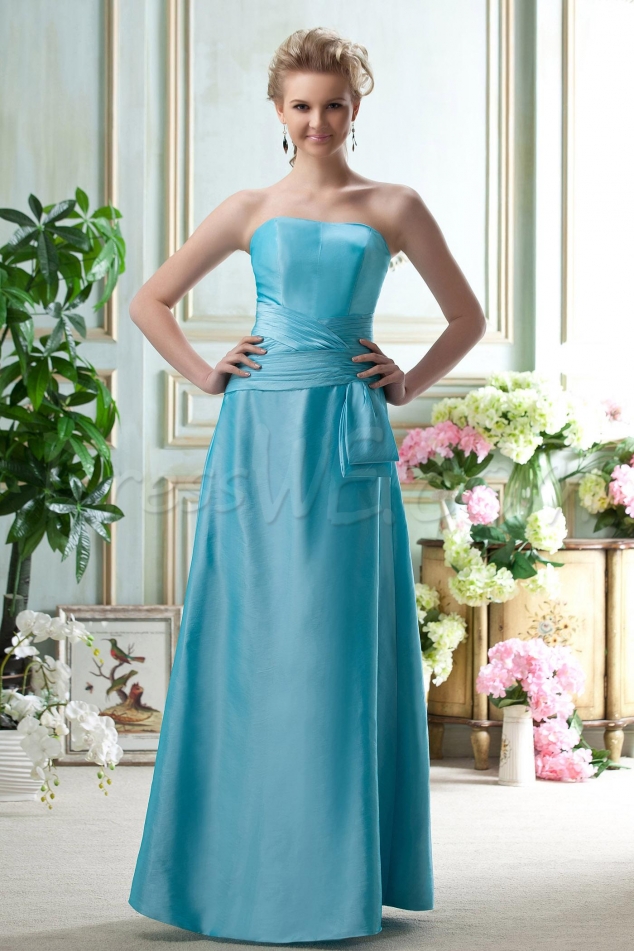 A Line Strapless Floor-Length Bridesmaid Dress