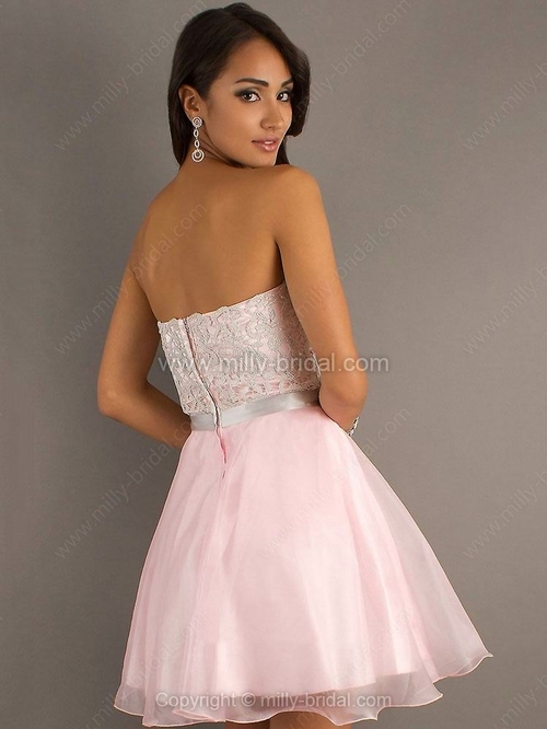 A-line Strapless Organza Short/Mini Lace Prom Dresses - Image 2