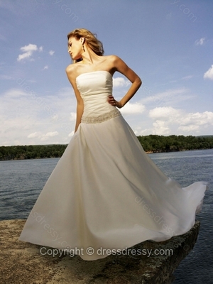 A-line Strapless Satin Floor-length Ruched Wedding Dresses