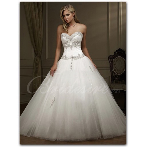 A-line Strapless Sleeveless Chapel Train Organza Wedding Dress