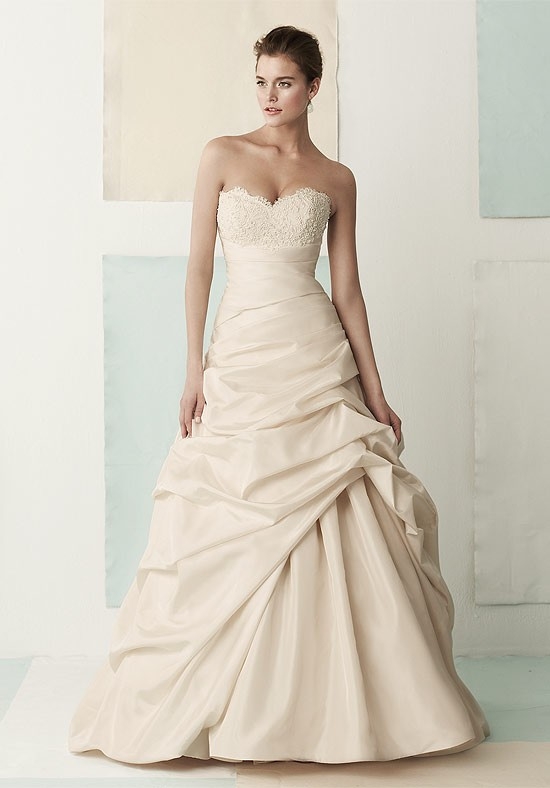 A Line Strapless Sleeveless Empire Waist Beading Floor Length Attached Taffeta Wedding Dress