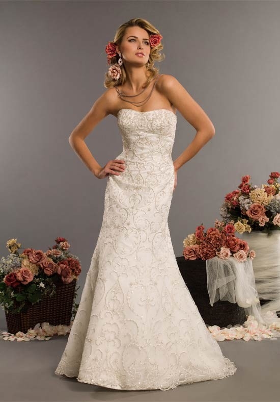 A Line Strapless Sleeveless Empire Waist Floor Length Luxury Satin Wedding Dress