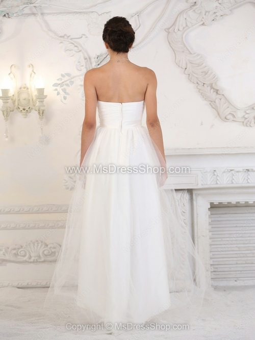 A-line Strapless Tulle Satin Asymmetrical Flower(s) Wedding Dresses - Image 2