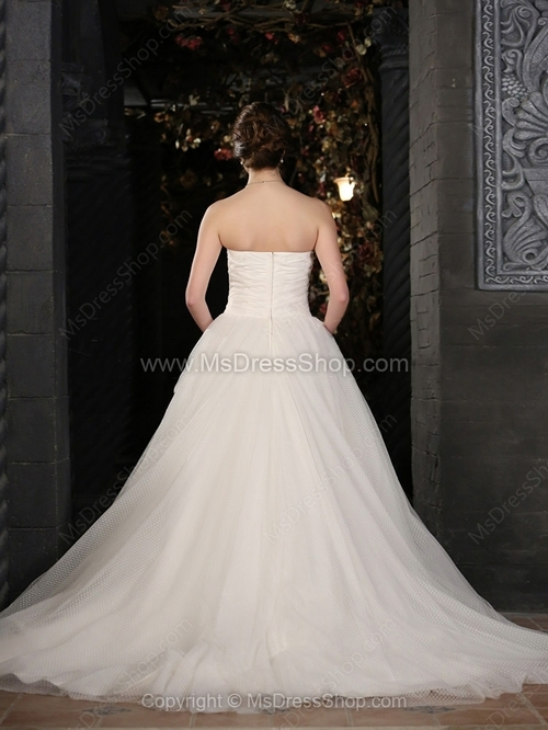 A-line Strapless Tulle Taffeta Sweep Train Ruched Wedding Dresses - Image 2
