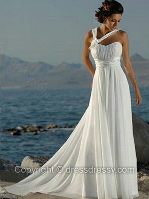 A-line Straps Chiffon Sweep Train Flower(s) Wedding Dresses
