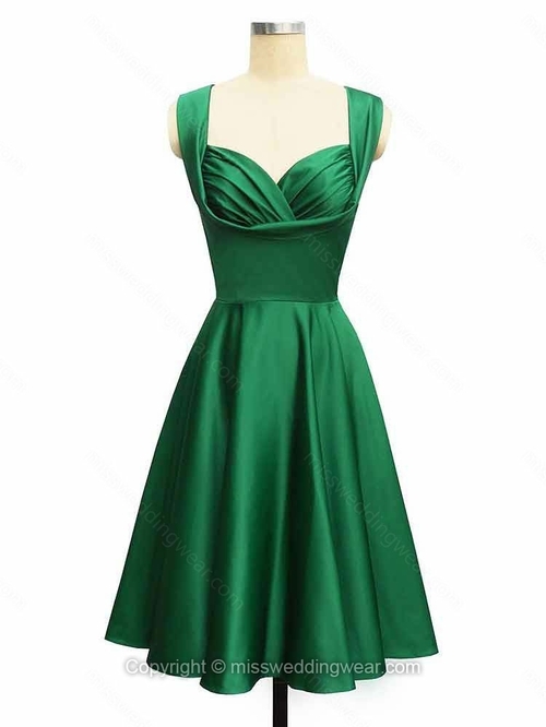 A-line Straps Satin Knee-length Sleeveless Ruffles Prom Dresses