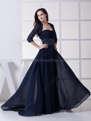 A-line Sweetheart Chiffon Court Train Rhinestone Formal Dresses