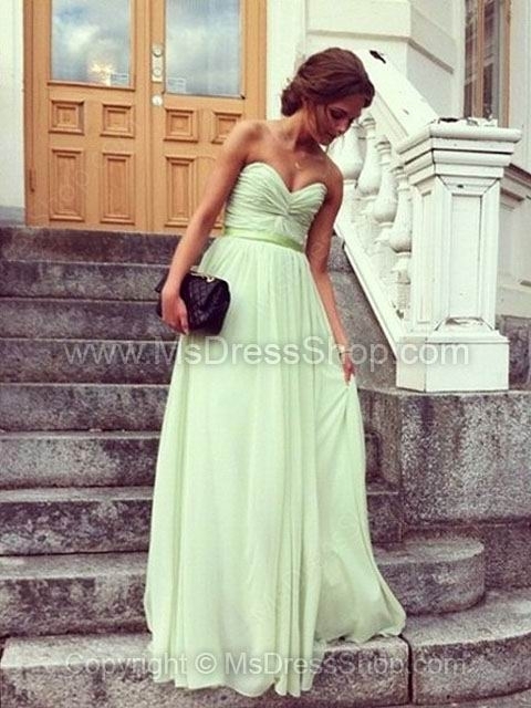 A-line Sweetheart Chiffon Floor-length Pleats Prom Dresses