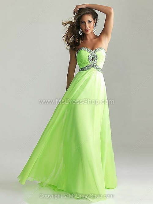 A-line Sweetheart Chiffon Floor-length Rhinestone Prom Dresses