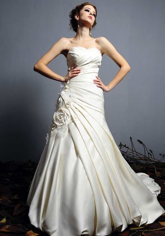 A Line Sweetheart Empire Waist Chapel Train Royal Duchesse Satin Wedding Dress