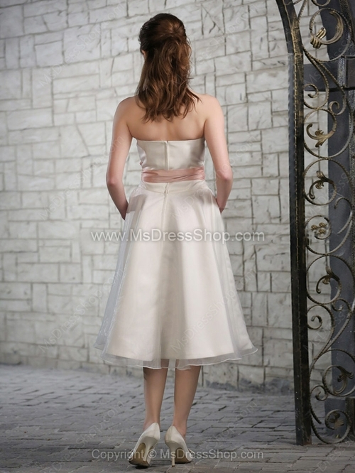 A-line Sweetheart Organza Satin Tea-length Sashes / Ribbons Wedding Dresses - Image 2