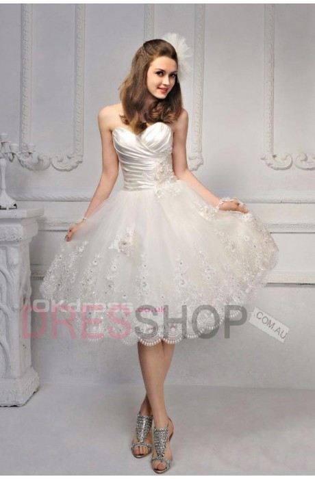 A Line Sweetheart Short Lace Organza Wedding Dresses Under 100