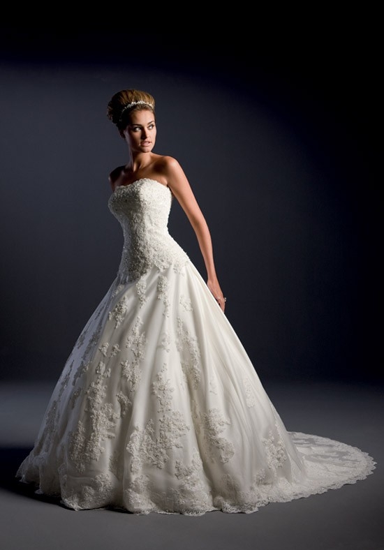 A Line Sweetheart Strapless Dropped Waist Beading Floor Length Attached Lace Wedding Dress