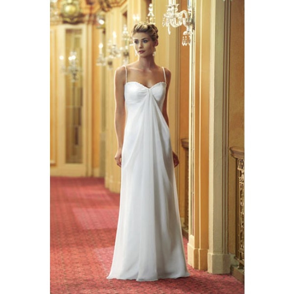 A-line Sweetherat Spaghetti straps Sleeveless Ruching Empire Floor-length Chiffon Wedding Dresses