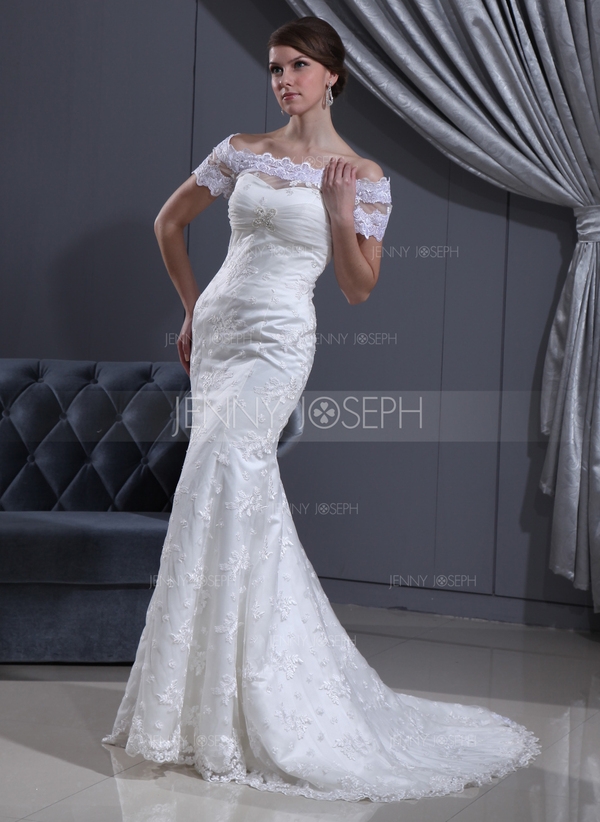 A sirena/Stile sirena Abiti senza spalline Coda a strascico corto Raso Tyll Abito per matrimonio con