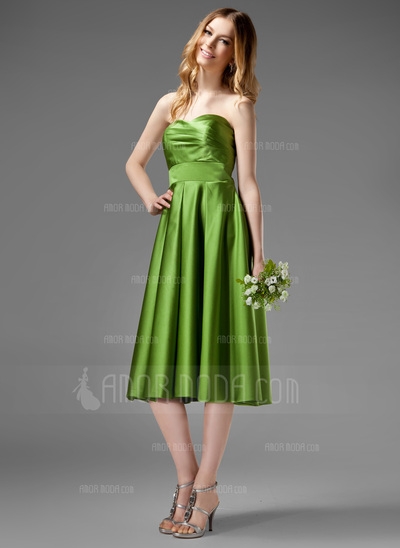 Abbuydress-A-Line/Princess Sweetheart Knee-Length Satin Bridesmaid Dress