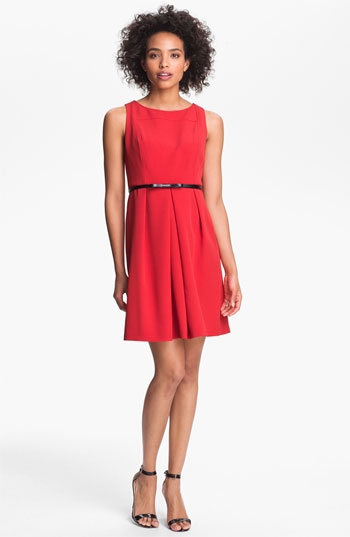 Adrianna Papell Seamed A-Line Dress in red - FaveThing.com