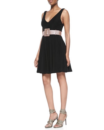 Alice + Olivia Bailey Plunging Flounce Dress & Sparkly Wide Waist Belt
