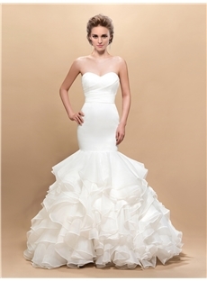 Amazing Court Train Flowers Sweetheart Trumpet Wedding Dress(10899531)