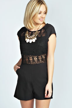 Anabel Crochet Front Capped Sleeve Playsuit