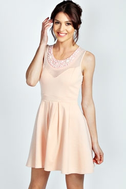 Annabelle Embellished Neck Sweetheart Skater Dress