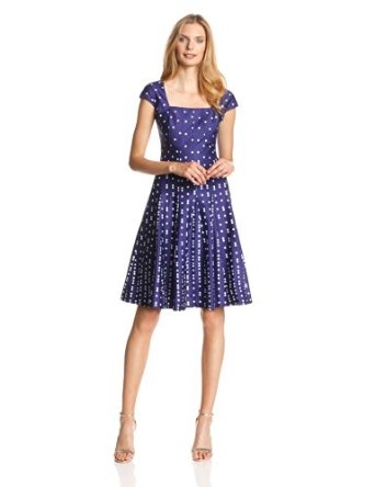 Anne Klein Women's Cap Sleeve Inverted Pleats Falling Dots Dress
