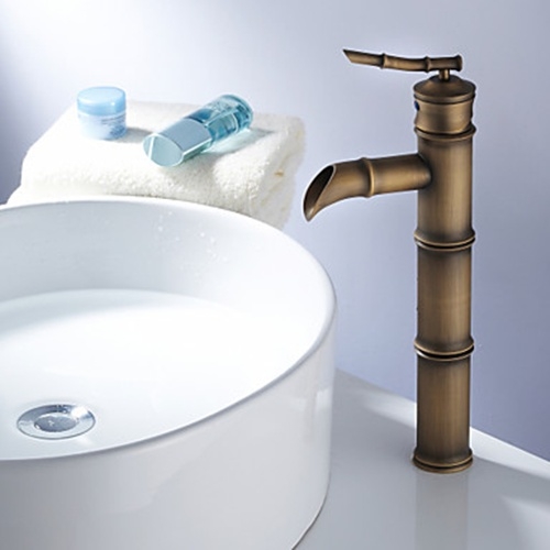 Antique Brass Finish Bathroom Sink Faucet - Bamboo Shape Design